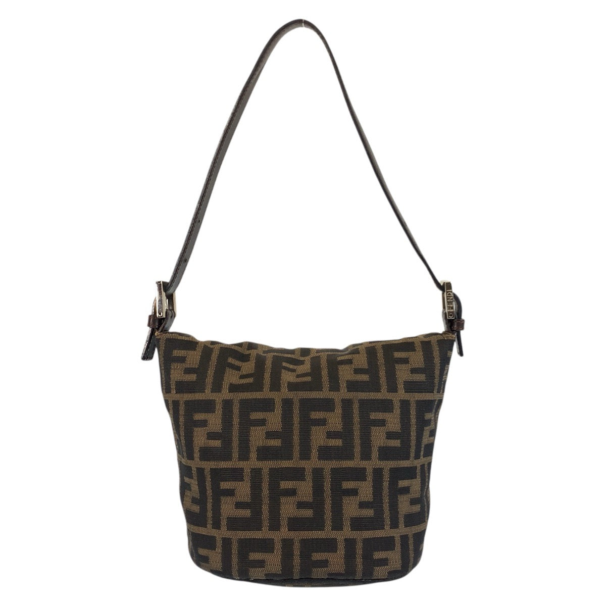 FENDI Shoulder Bag Canvas, Leather Brown Silver Metal Zucca Mamma Bucket Women