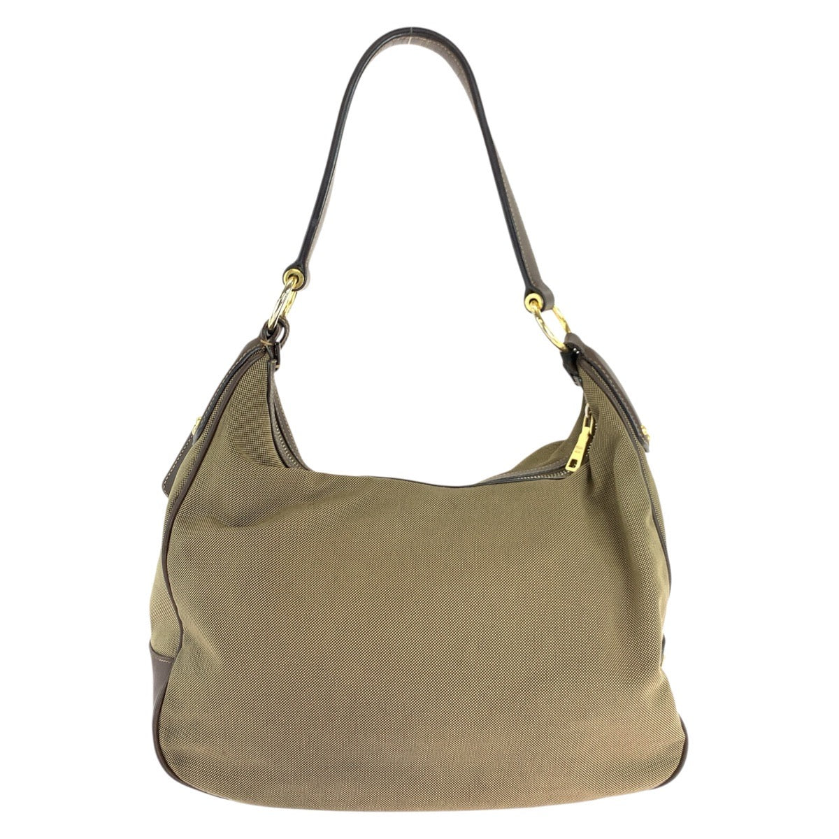 PRADA Shoulder Bag Canvas, Leather Brown Gold Metal Hobo Shoulder Bag Logo jacquard Women