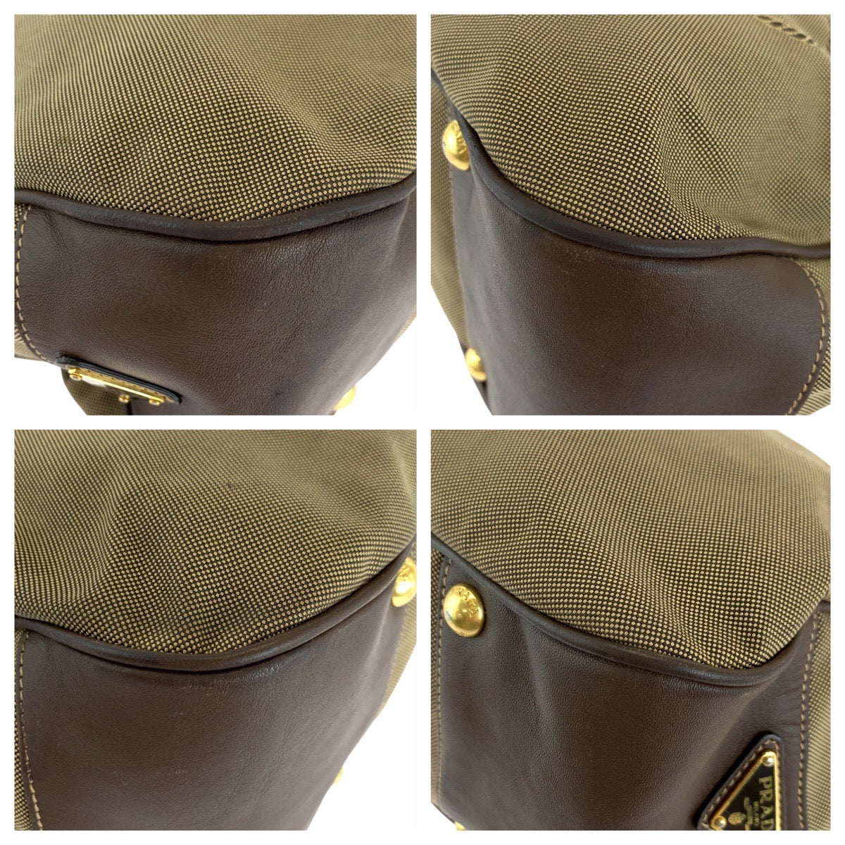Prada Logo Jacquard Canvas Leather Shoulder Bag