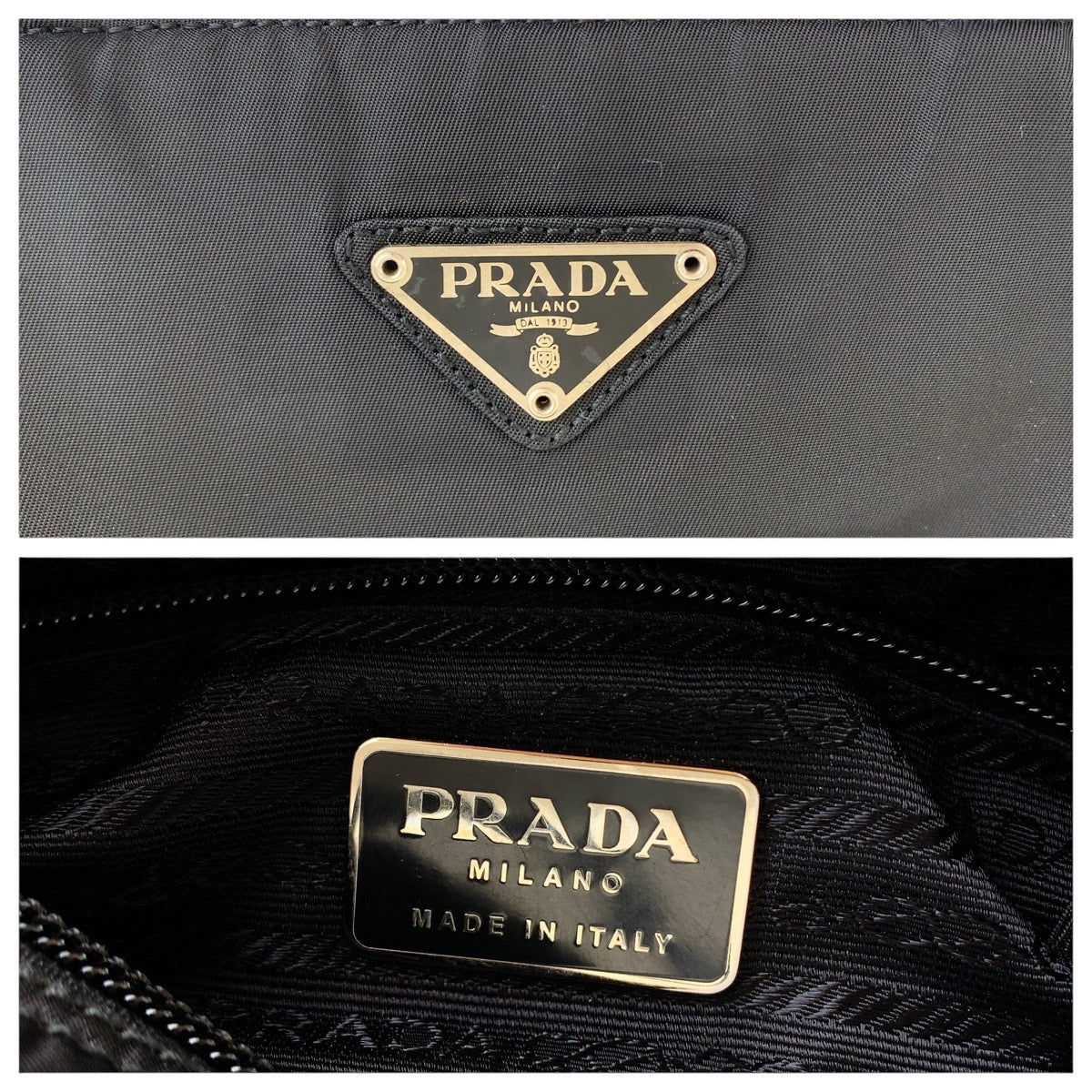 PRADA Tote Bag Nylon Black SilverMetal Tote Bag handbag Test Triangle With logo Women