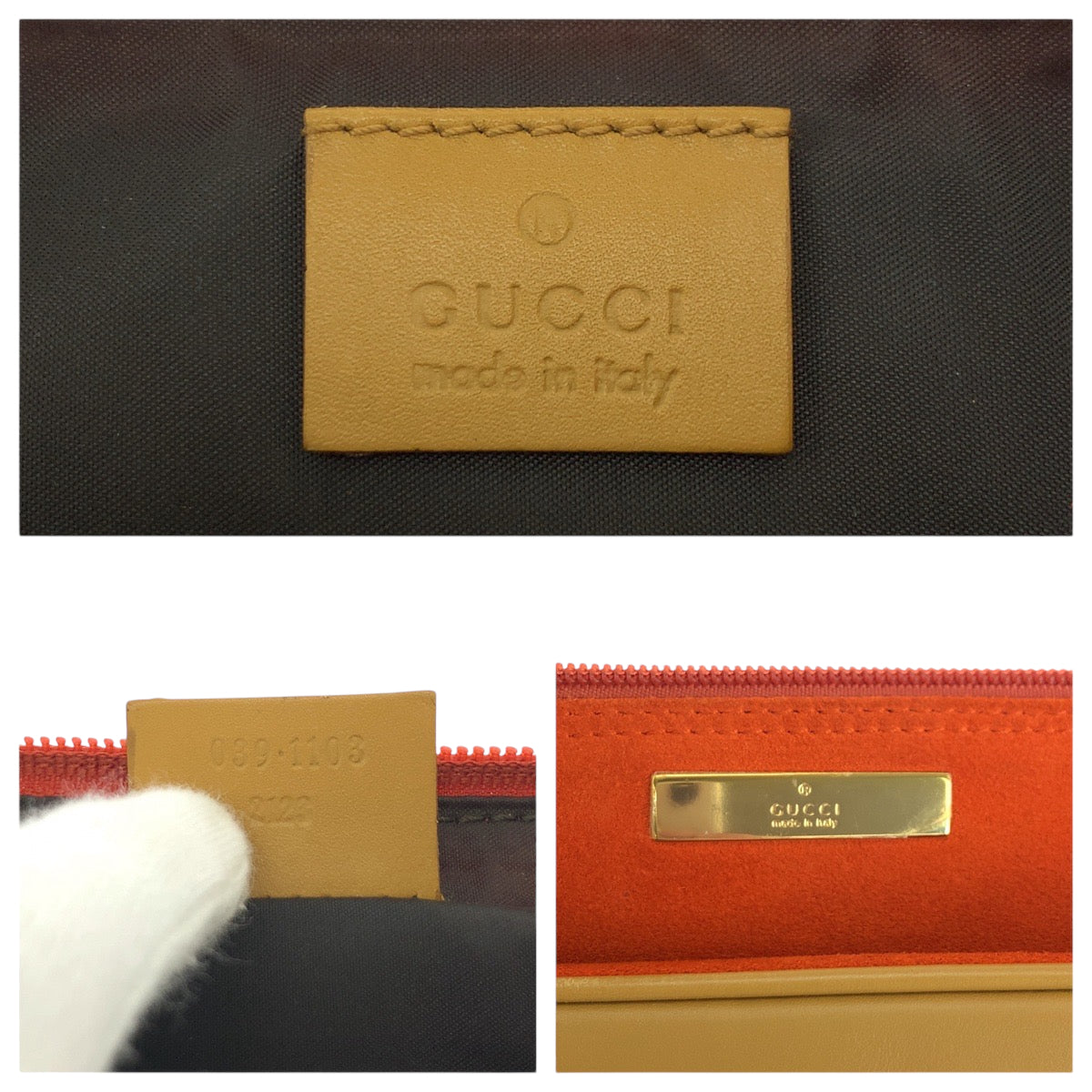 GUCCI Handbag 039 1103 Suede Orange Beige Gold Metal Handbag accessory pouch Women