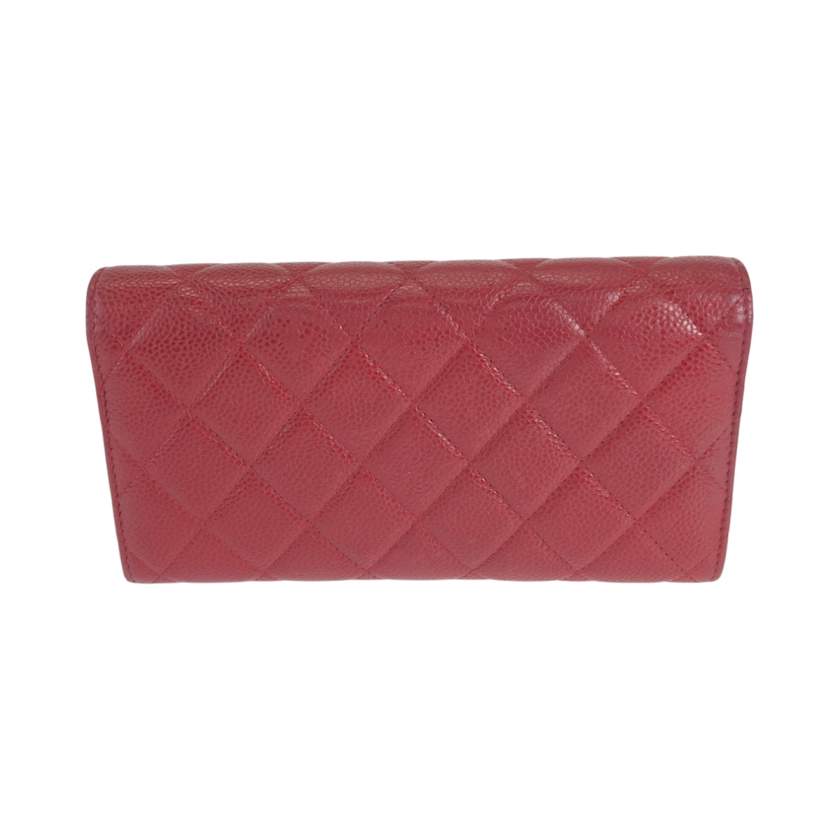 CHANEL Long Wallet Purse Caviar skin Red Silver Metal Long Wallet Purse Matrasse COCO Mark Women