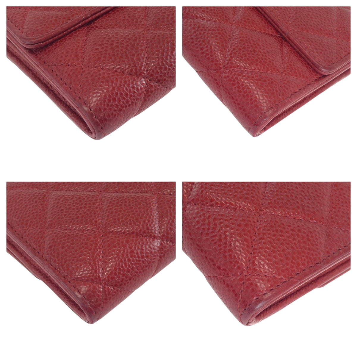 CHANEL Long Wallet Purse Caviar skin Red Silver Metal Long Wallet Purse Matrasse COCO Mark Women