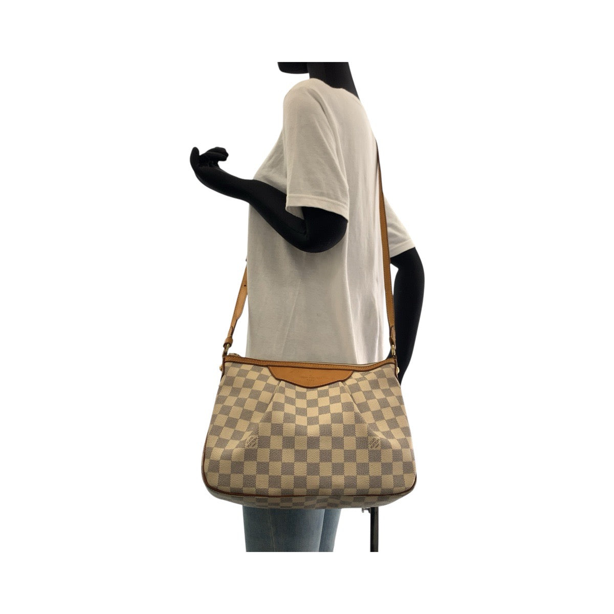 LOUIS VUITTON Shoulder Bag N41113 PVC, Leather White Gray Gold Metal Shoulder Bag pochette Damier Azur SiracusaPM Women