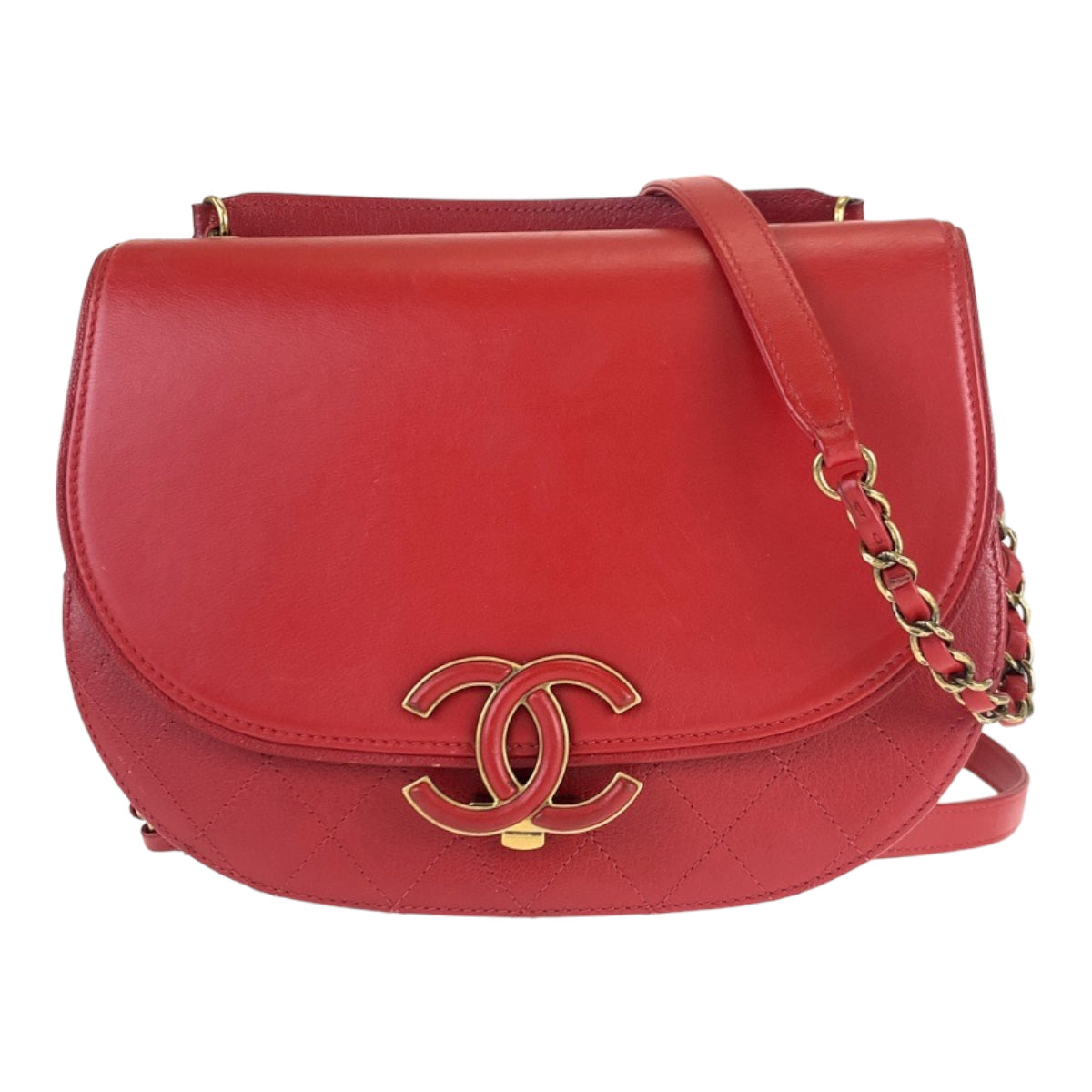CHANEL Shoulder Bag leather Red Gold Metal Coco Curve Matelasse COCO Mark
