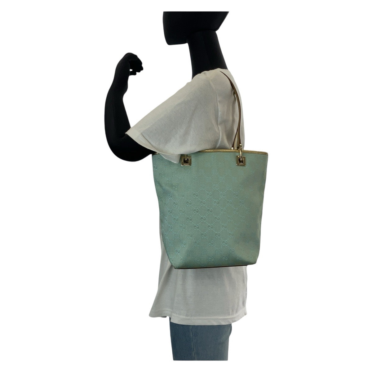 GUCCI Tote Bag 002 1099 GG canvas, leather Emerald green Tote Bag handbag Women