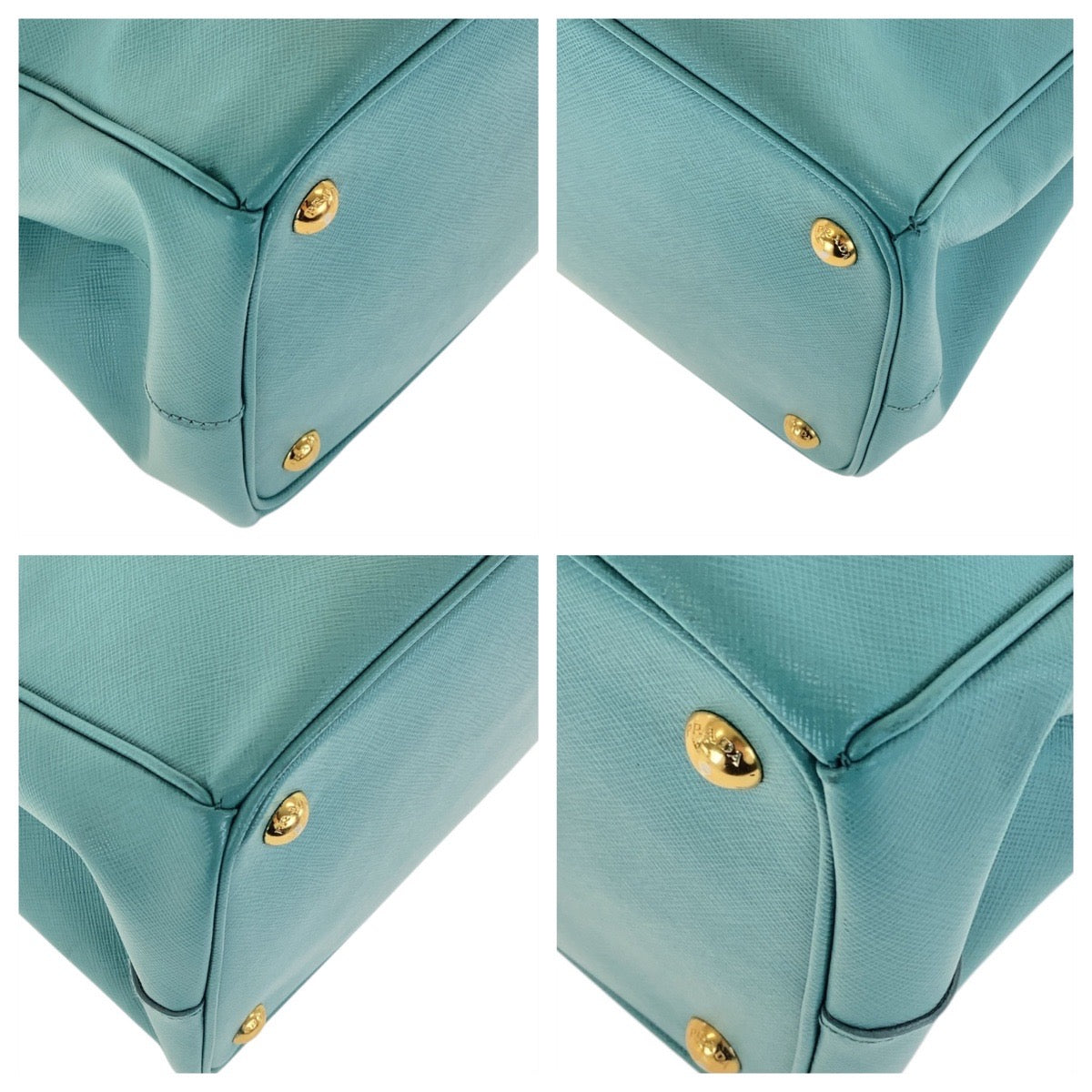 PRADA Tote Bag leather Green Mint Green Gold Metal Tote Bag handbag Safiano TriangleWith logo Galleria Women