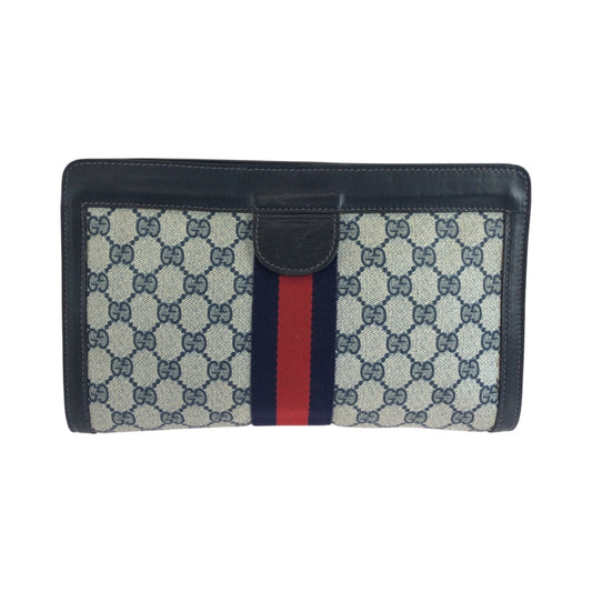 GUCCI Clutch bag GG Supreme Canvas Gray navy Clutch bag business bag Sherry line Women