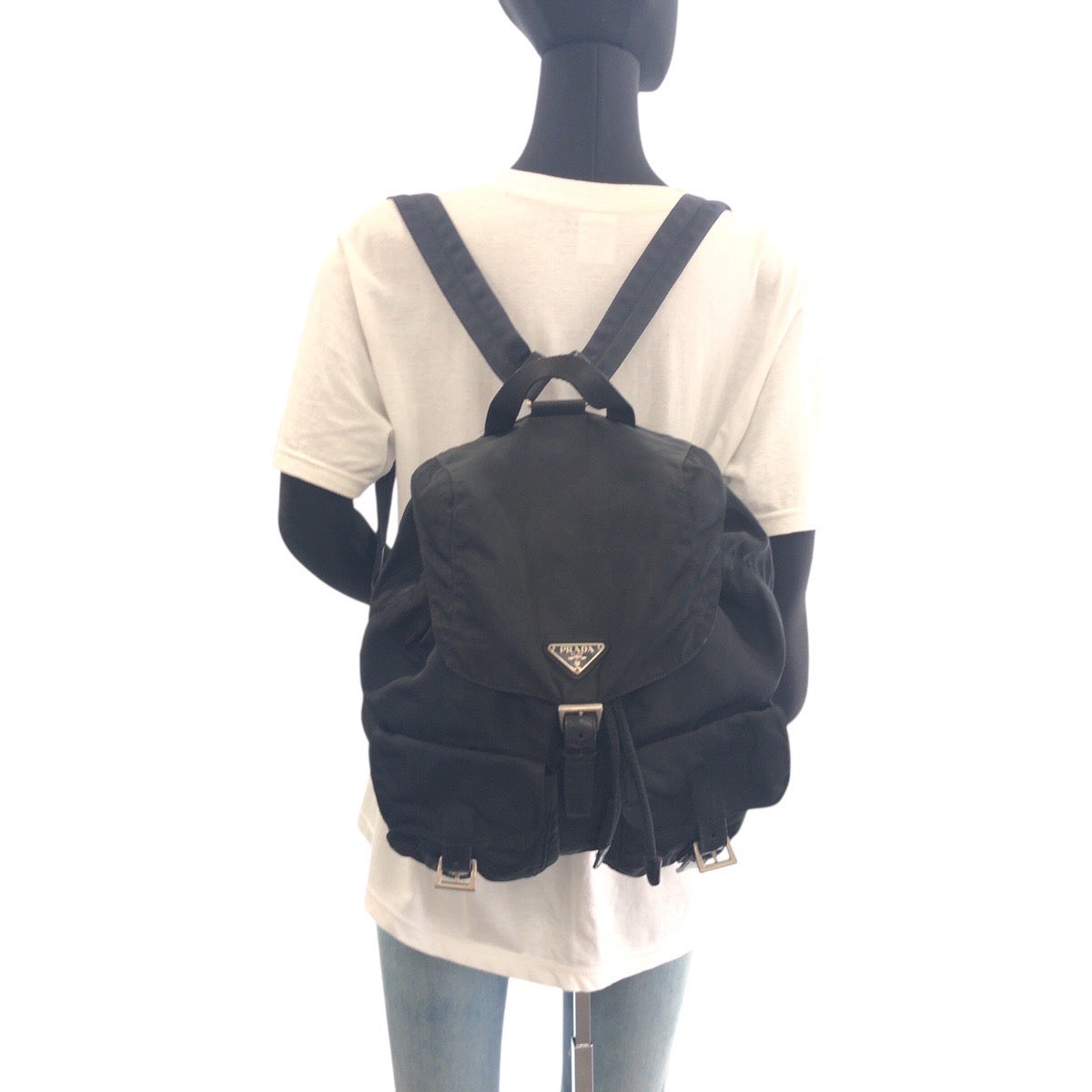 PRADA Backpack Nylon Black SilverMetal Backpack Test Triangle With logo Women