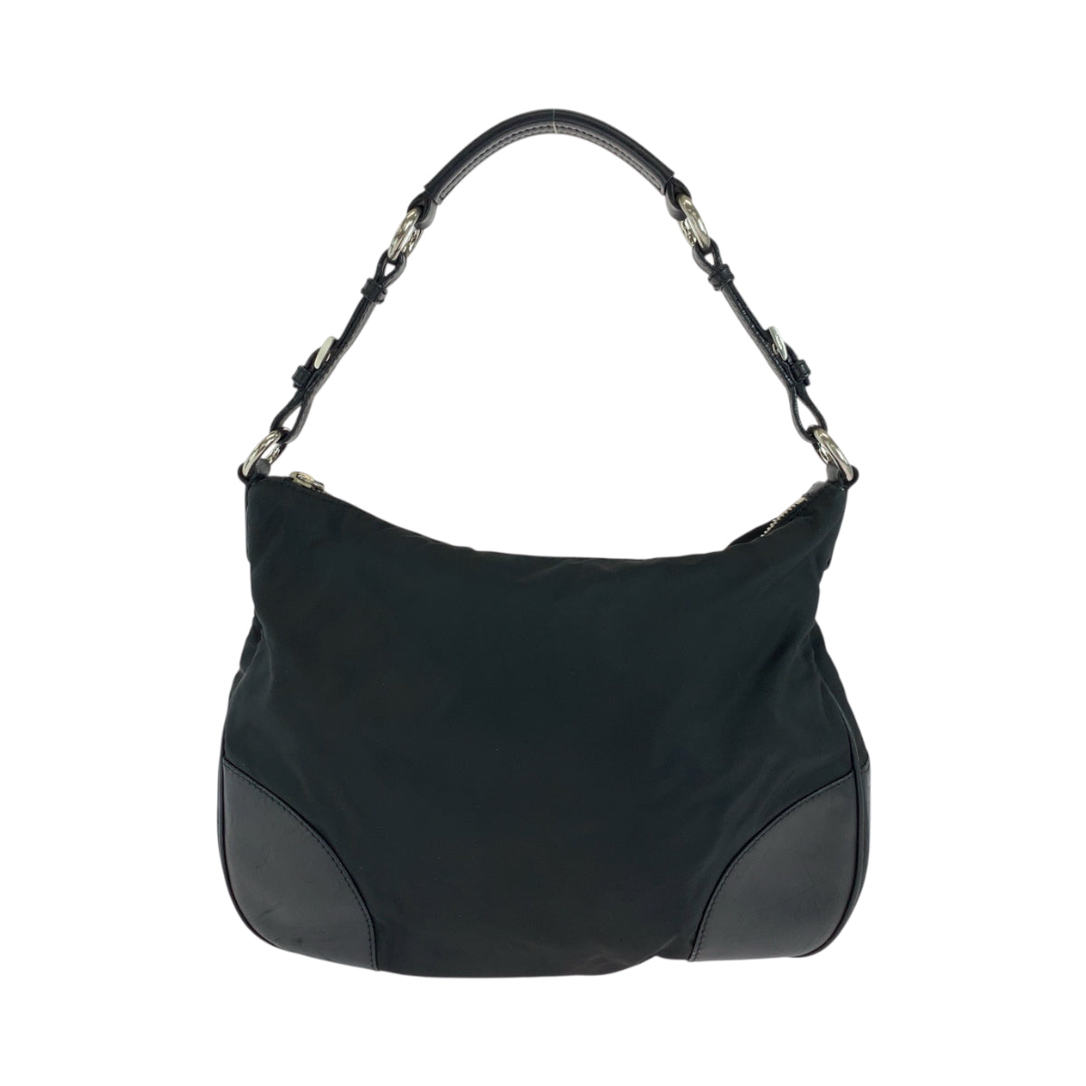 PRADA Shoulder Bag Nylon, Leather Black Silver Metal Hobo Shoulder Bag Test Triangle With logo Women