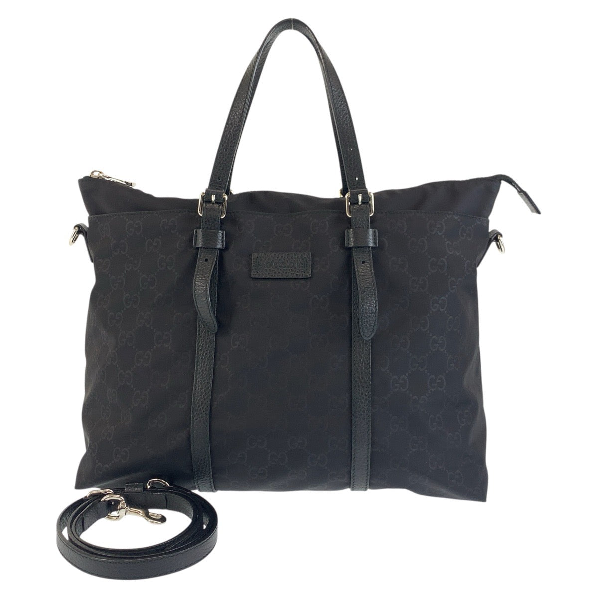 GUCCI Tote Bag 387067 Nylon Black SilverMetal Tote Bag Shoulder Bag 2way Business Bag GG pattern mens