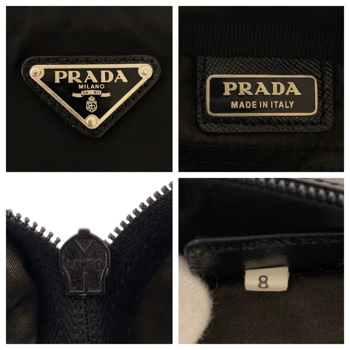 PRADA Clutch bag Nylon, Leather Black SilverMetal Clutch bag business bag pouch Testo Saffiano leather Triangle With logo mens