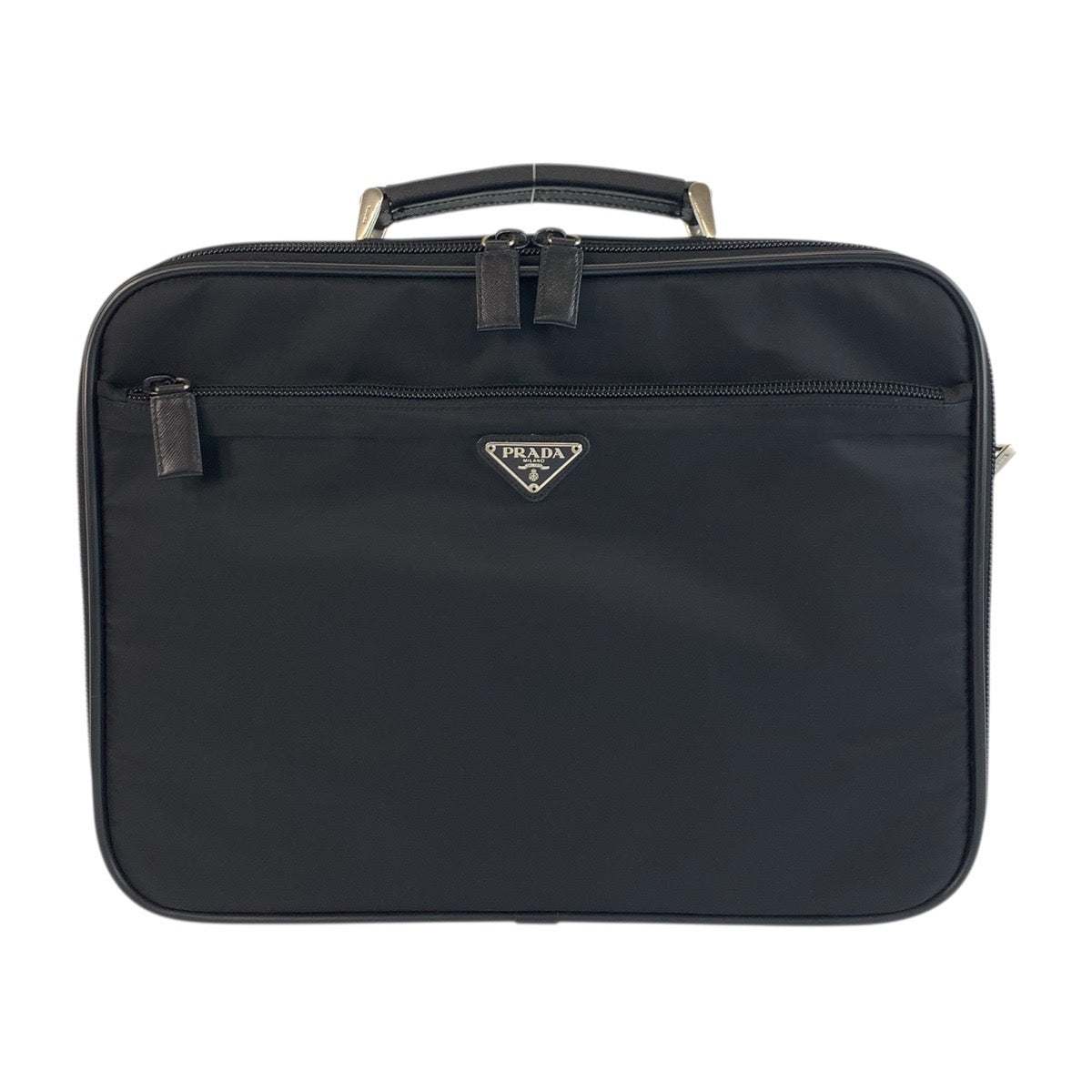 PRADA Business bag Nylon, Leather Black SilverMetal Business bag briefcase Test Triangle With logo mens