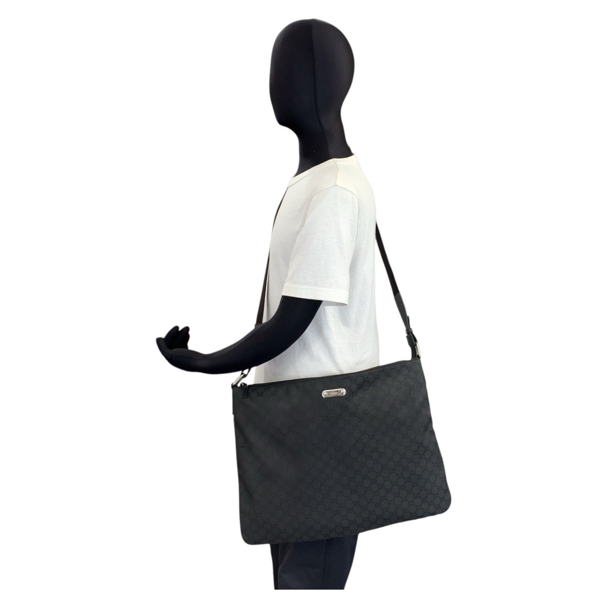 GUCCI Shoulder Bag 190628 Nylon, Leather Black SilverMetal Shoulder Bag Messenger bag GG pattern mens
