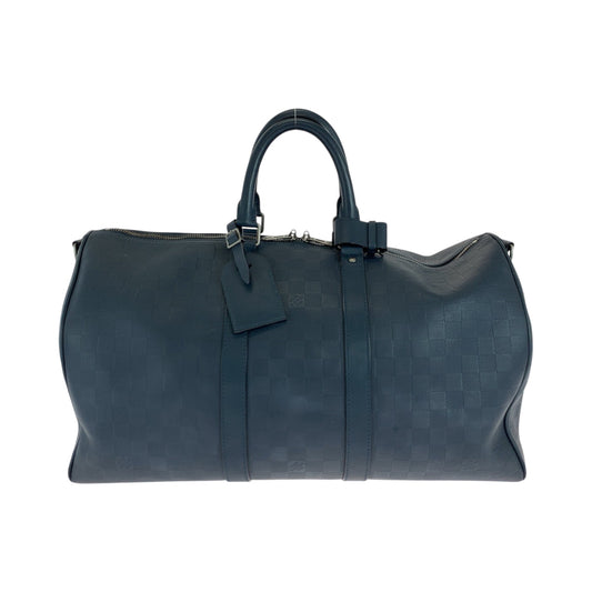 LOUIS VUITTON Boston Duffel bag N41290 leather Navy SilverMetal Boston Duffel bag Handbag Damier Anfini Keepall 45 bandouliere mens