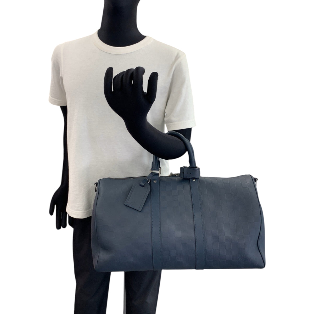 LOUIS VUITTON Boston Duffel bag N41290 leather Navy SilverMetal Boston Duffel bag Handbag Damier Anfini Keepall 45 bandouliere mens