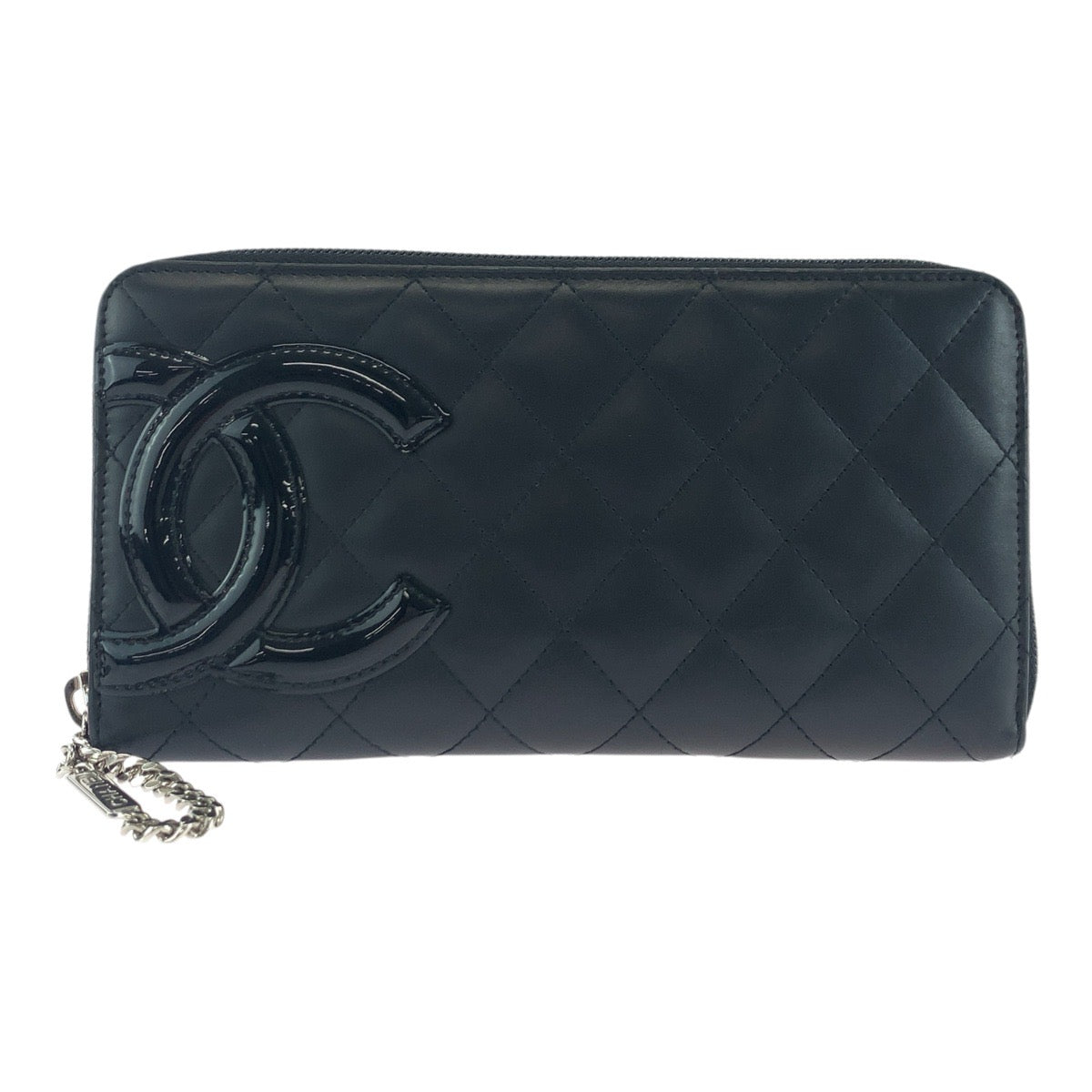 CHANEL Long Wallet Purse Leather, Patent Leather Black Silver Metal Long Wallet Purse Cambon line COCO Mark Women