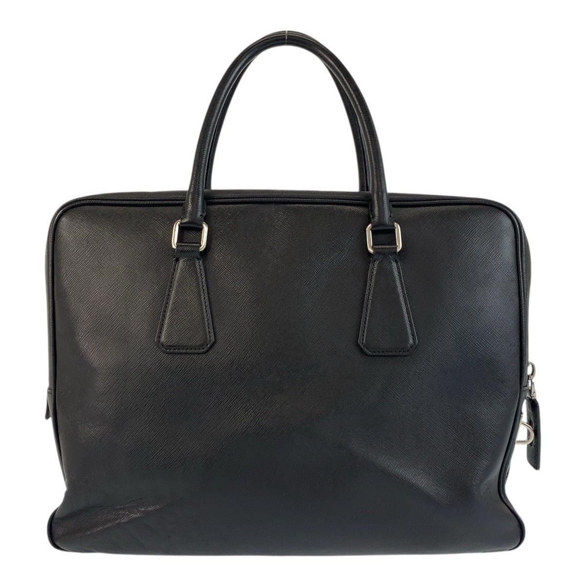 PRADA Business bag leather Black SilverMetal Business bag briefcase Safiano mens