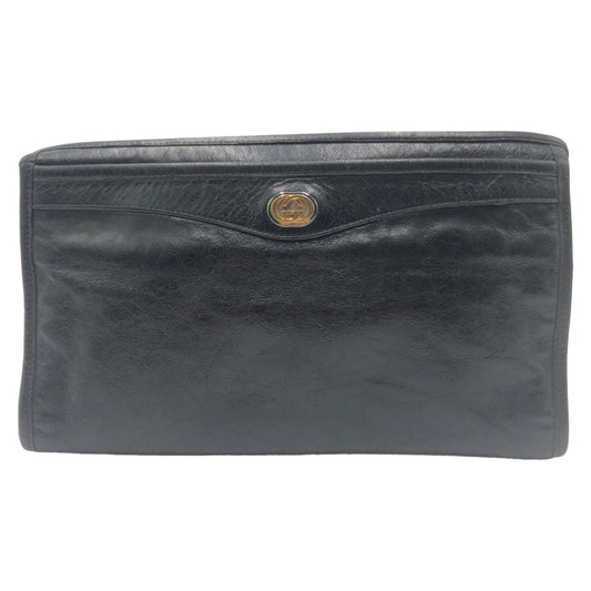GUCCI Clutch bag leather black Clutch bag business bag Interlocking mens