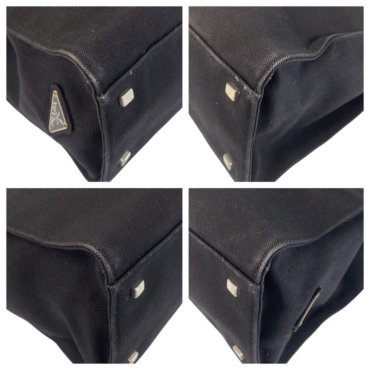 PRADA Tote Bag canvas Black SilverMetal Tote Bag Shoulder Bag Triangle With logo Women