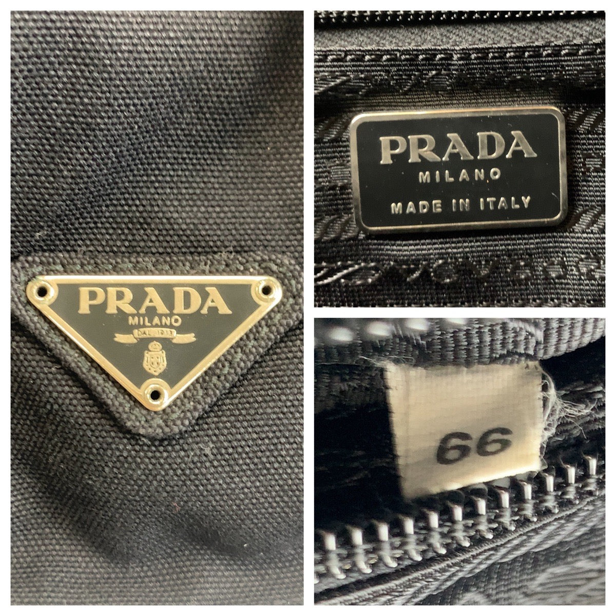 PRADA Tote Bag canvas Black SilverMetal Tote Bag Shoulder Bag Triangle With logo Women