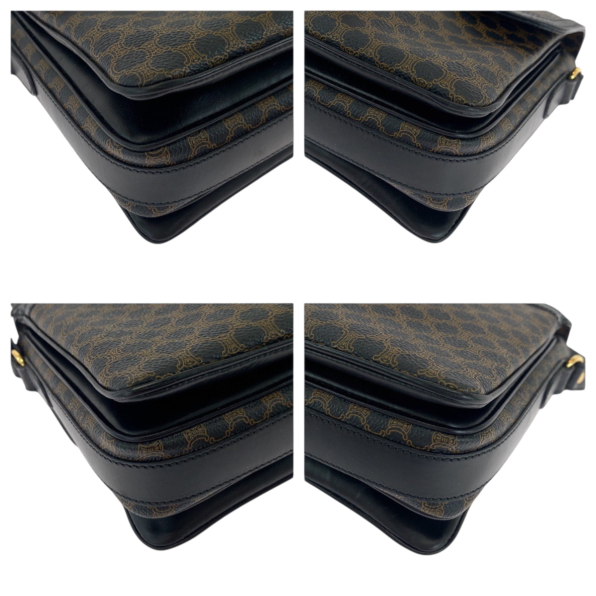 CELINE Shoulder Bag PVC Black Dark Brown Gold Metal Shoulder Bag pochette Macadam Women