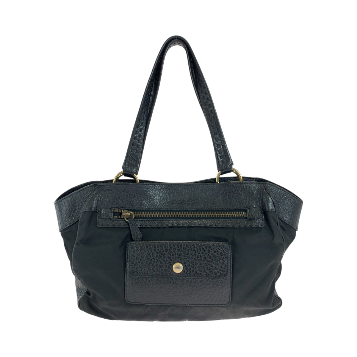 PRADA Handbag Leather, Nylon Black Gold Metal Handbag Shoulder Bag Vitello Dino Tessuto Triangle With logo Women