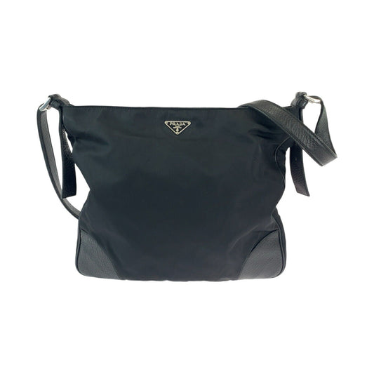 Prada Tessuto Vitello Daino Nylon Leather Shoulder Bag