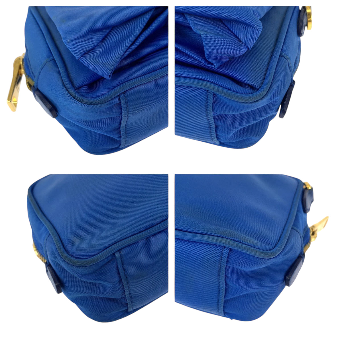 PRADA Shoulder Bag Nylon Blue GoldMetal Shoulder Bag pochette Test ribbon Women