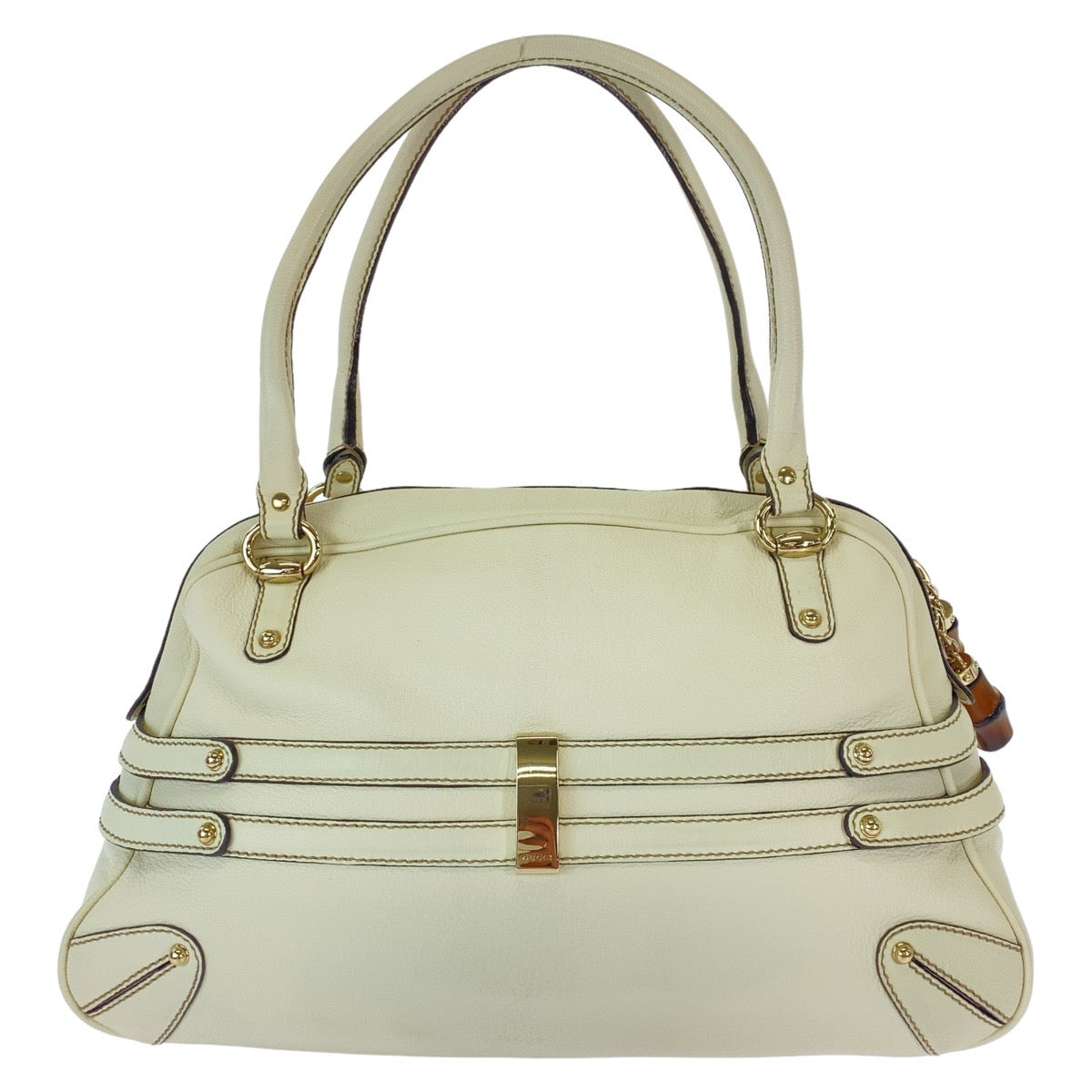 GUCCI Handbag 159398 leather White GoldMetal Handbag Shoulder Bag Bamboo Horsebit Women