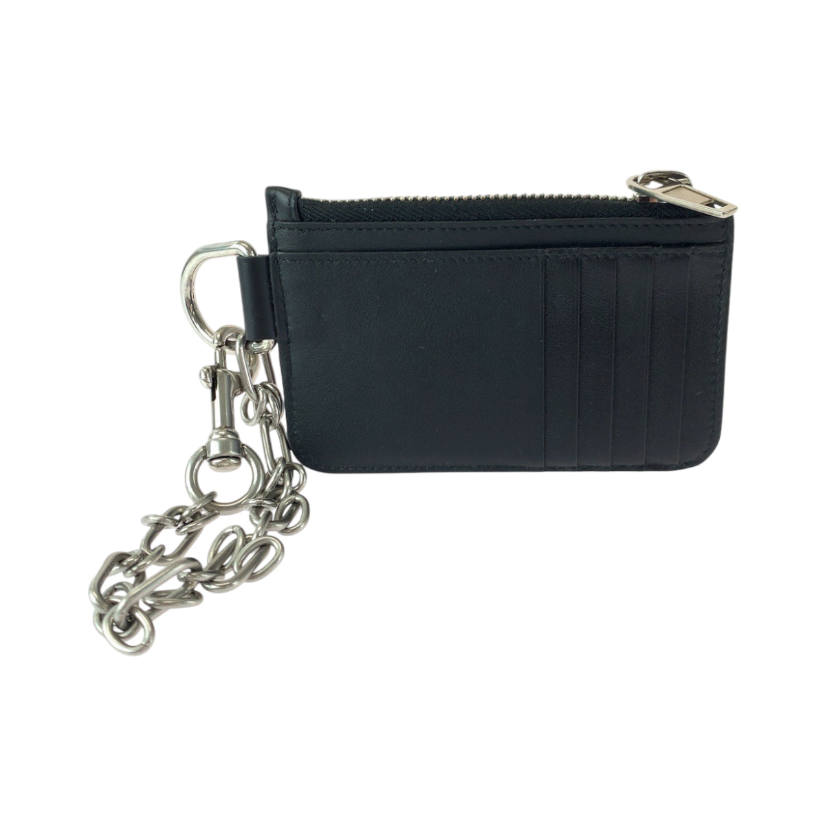 BALENCIAGA Coin case 655594 leather Black Silver Metal Chained Coin Case Fragment Case Card Case logo mens(Unisex)