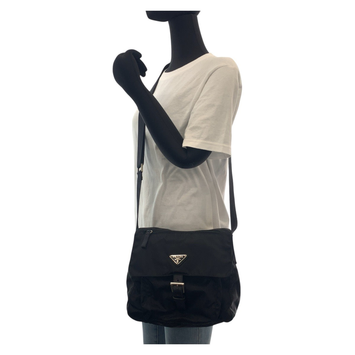 PRADA Shoulder Bag Nylon Black SilverMetal Shoulder Bag pochette Test Triangle With logo Women