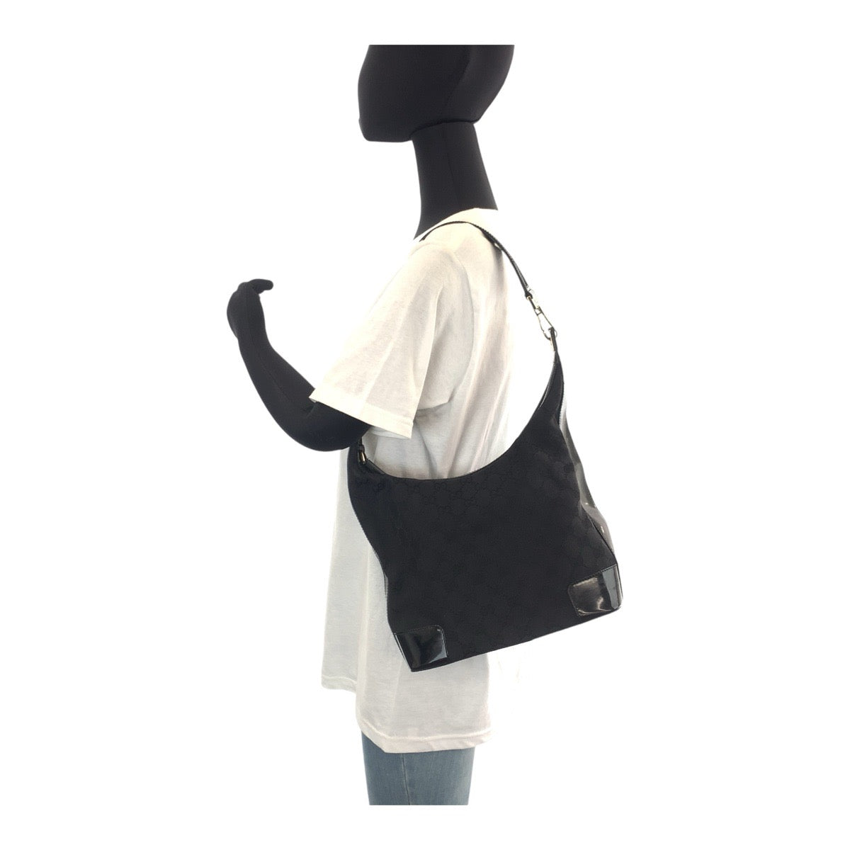 GUCCI Shoulder Bag GG canvas Black GoldMetal Shoulder Bag Hobo Women