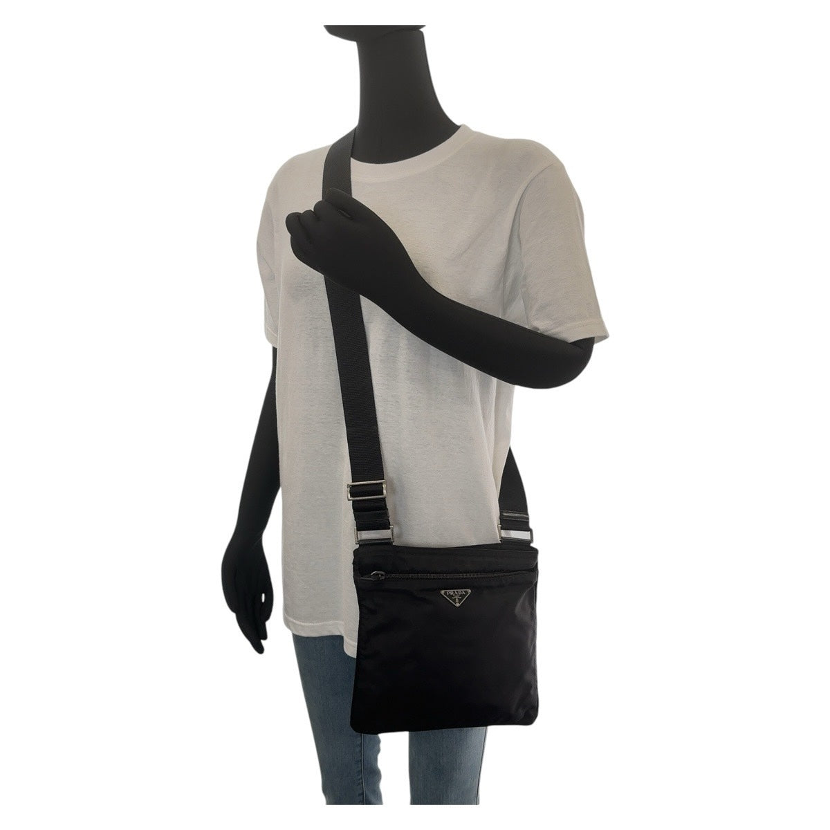 PRADA Shoulder Bag Nylon Black SilverMetal Shoulder Bag Test Triangle With logo Women