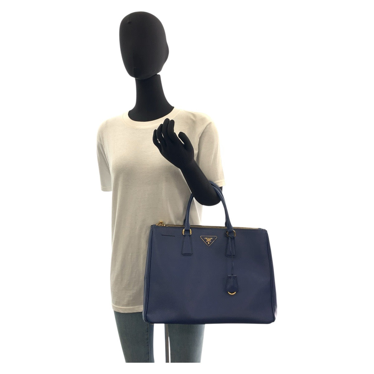 PRADA Handbag BN1786 leather Blue GoldMetal Handbag Tote Bag Safiano Galleria TriangleWith logo Women