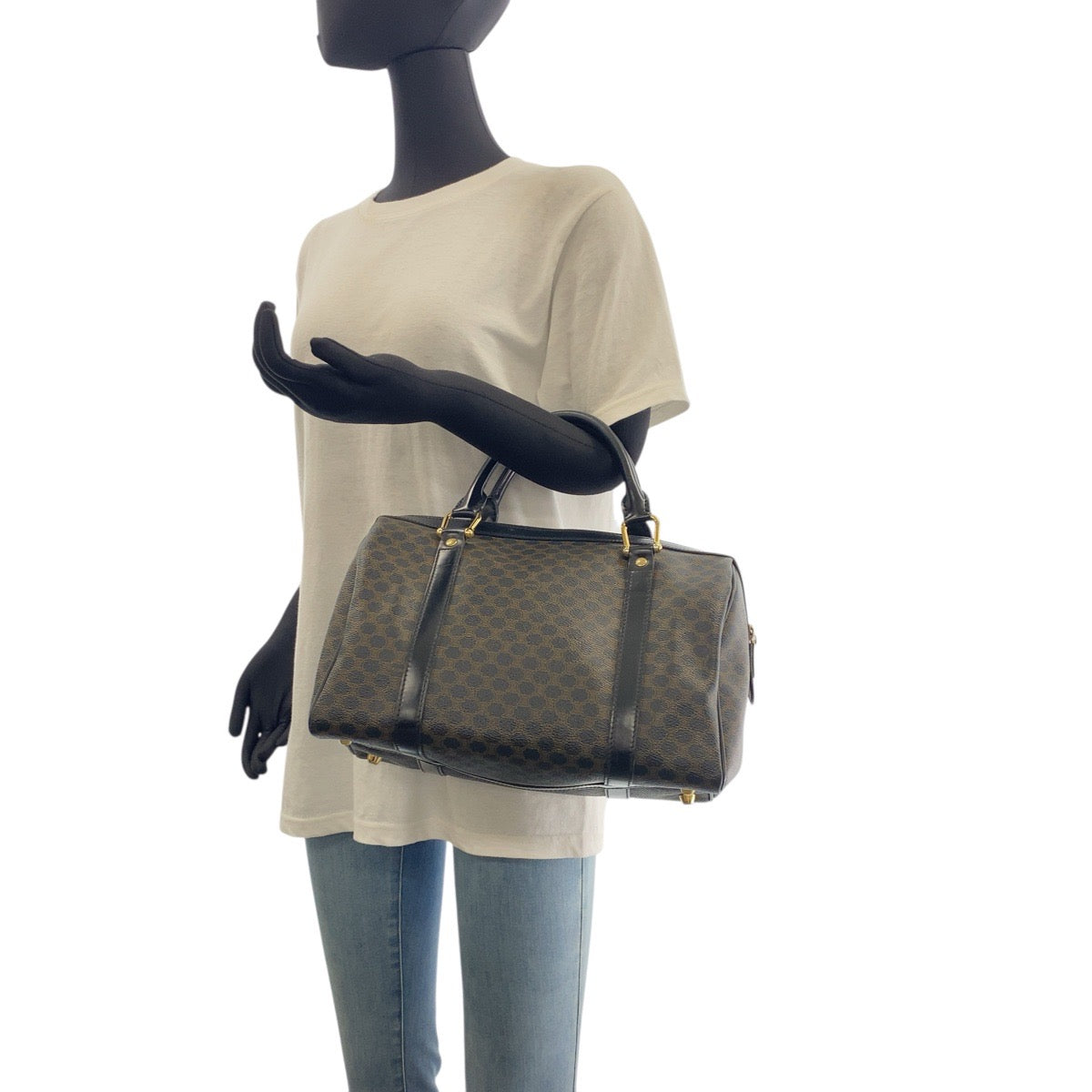 CELINE Handbag DM00/1 PVC Brown Black Gold Metal Handbag Boston Duffel bag Macadam Women