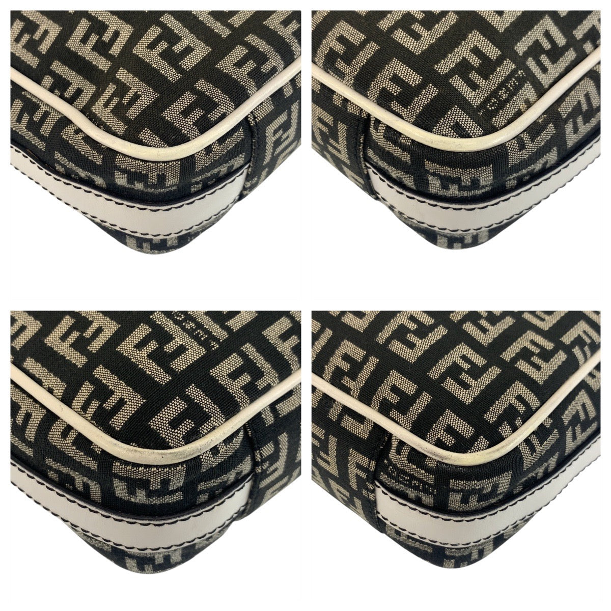 FENDI Shoulder Bag Canvas, Leather Black White Gold Metal Shoulder Bag pochette Zucchino Mamma Women