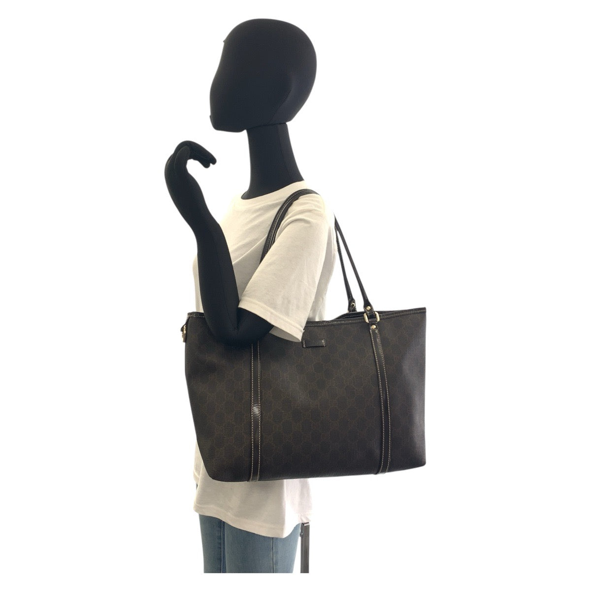 GUCCI Tote Bag 197953 GG Supreme Canvas Brown Gold Metal Tote Bag Shoulder Bag Women