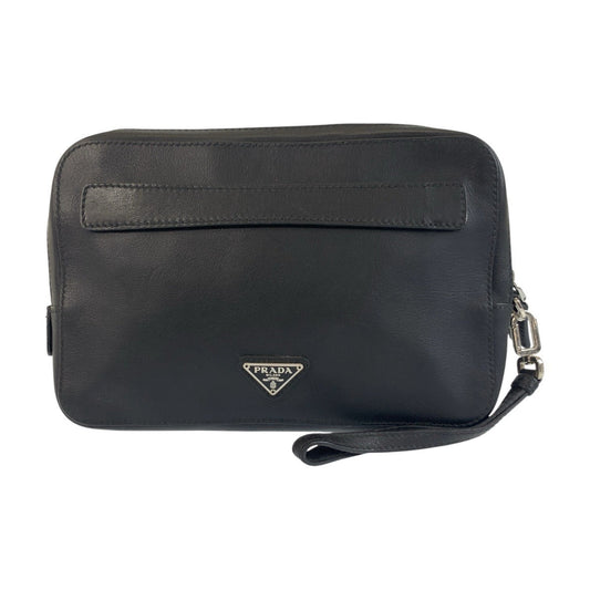 Prada Triangle Logo Plate Leather Clutch Bag