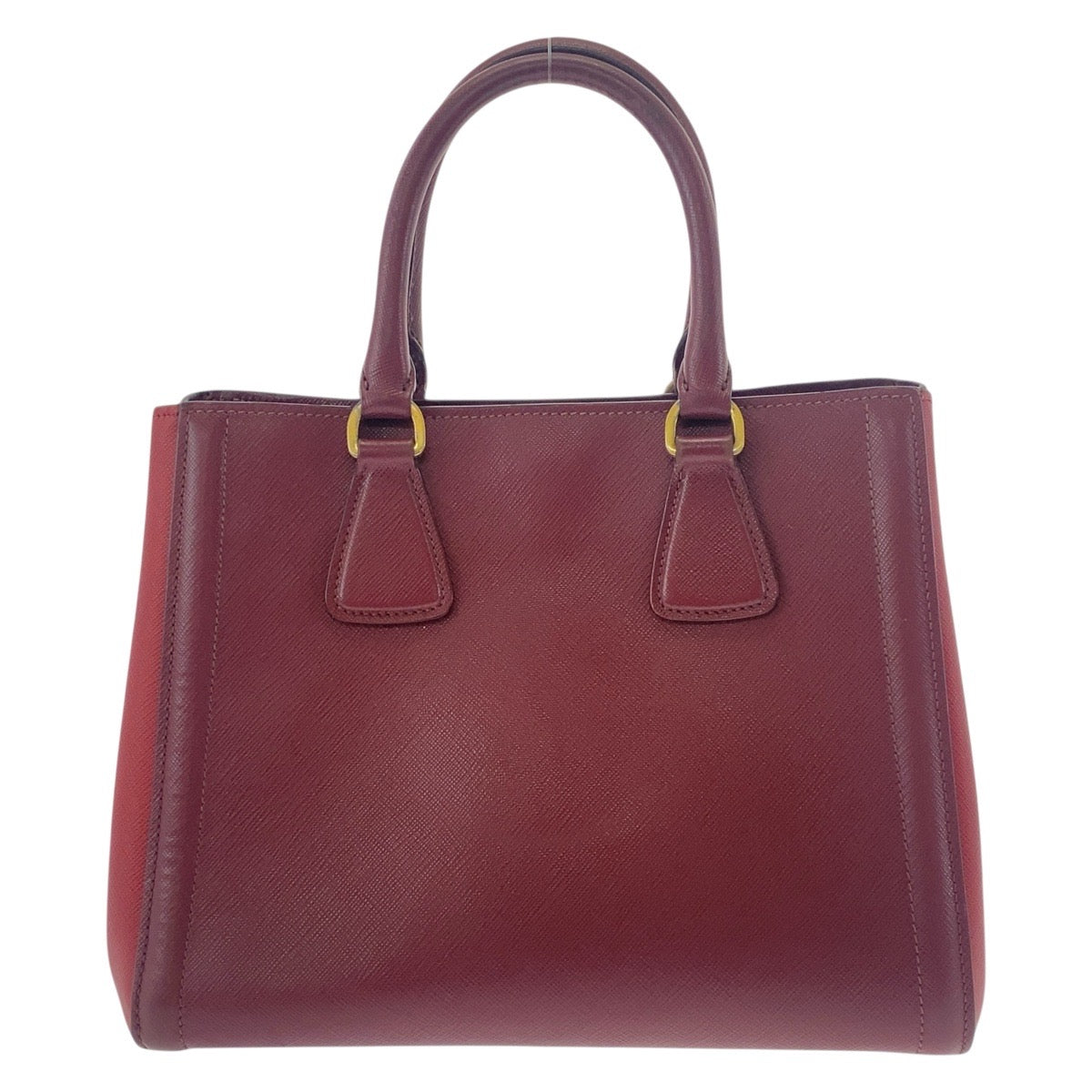 PRADA Handbag leather Red Wine Red Gold Metal Handbag Tote Bag Shoulder Bag 2WAY Safiano Triangle With logo Women