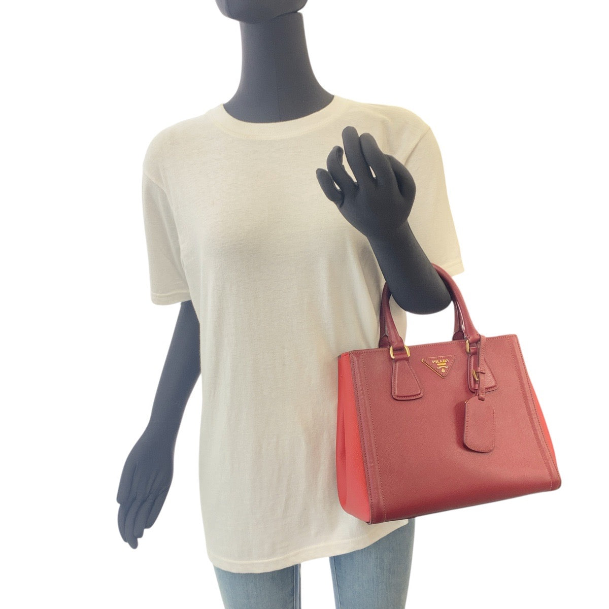 PRADA Handbag leather Red Wine Red Gold Metal Handbag Tote Bag Shoulder Bag 2WAY Safiano Triangle With logo Women