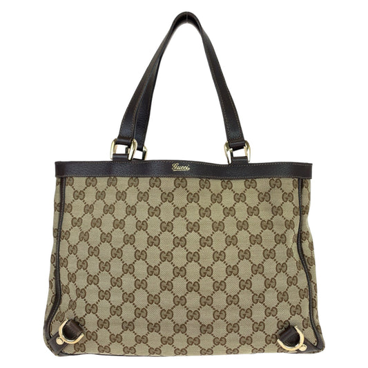 GUCCI Tote Bag 170004 GG canvas, leather Beige Brown Gold Metal Tote Bag Shoulder Bag Abbey Women