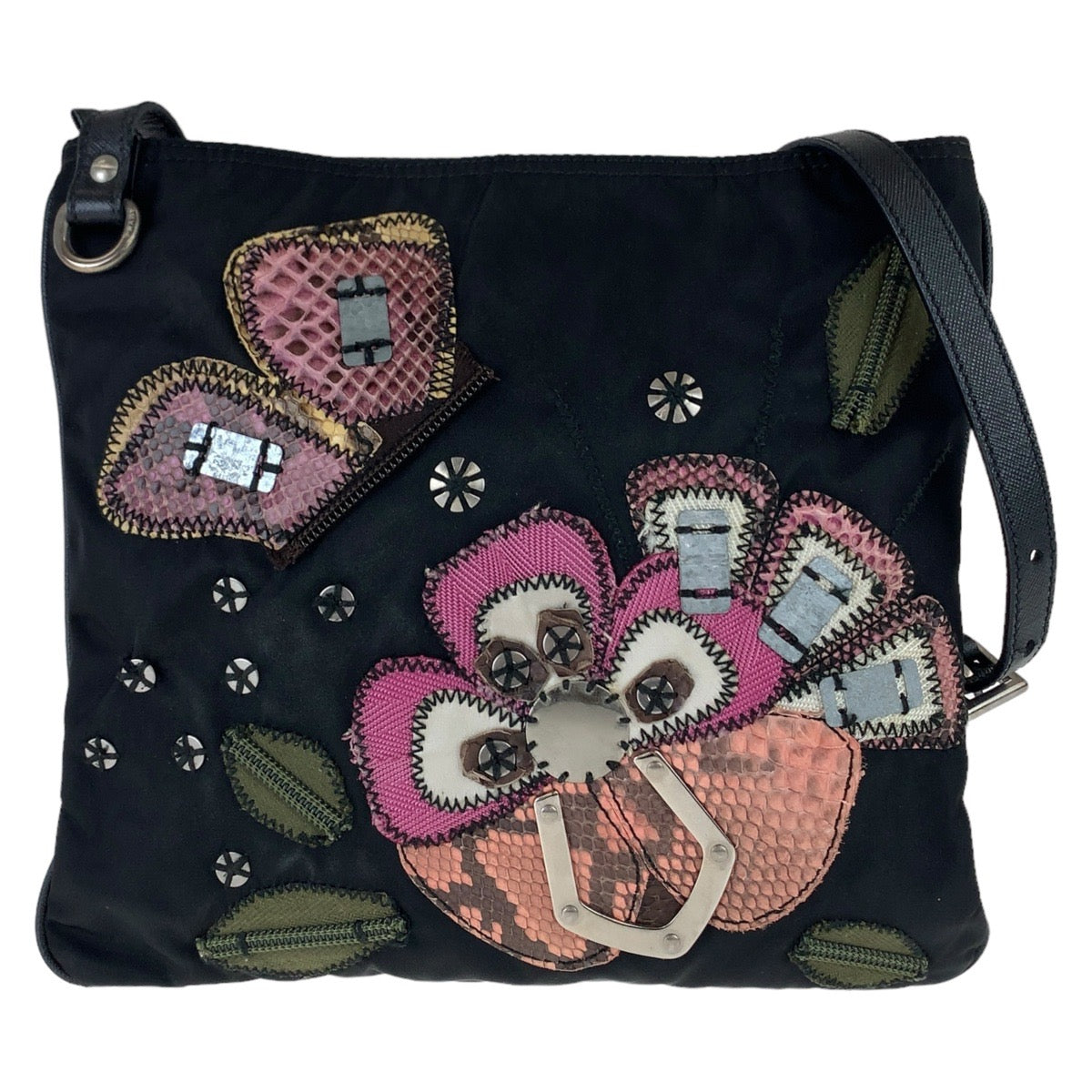 Prada Tessuto Nylon Leather Python Shoulder Bag