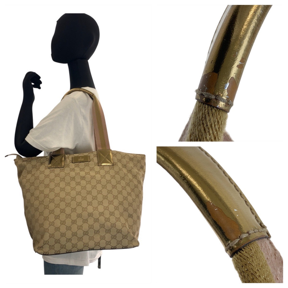 GUCCI Tote Bag 131231 GG canvas Beige Gold GoldMetal Tote Bag Shoulder Bag Women
