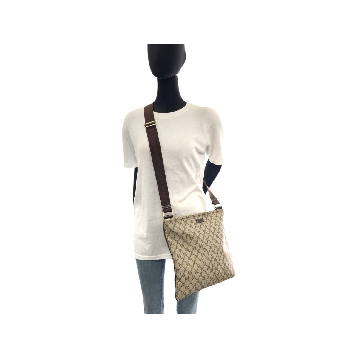 GUCCI Shoulder Bag 201446 GG Supreme canvas, leather Beige Brown Gold Metal Shoulder Bag Messenger bag Women