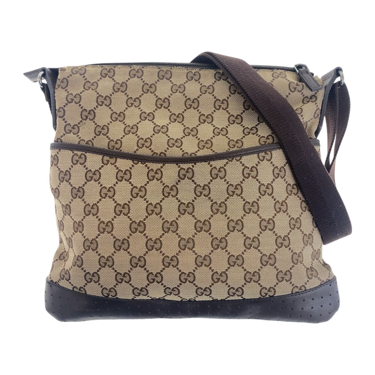 GUCCI Shoulder Bag 145857 GG canvas, leather Beige Brown SilverMetal Crossbody Shoulder Bag Women