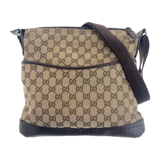 GUCCI Shoulder Bag 145857 GG canvas, leather Beige Brown SilverMetal Crossbody Shoulder Bag Women
