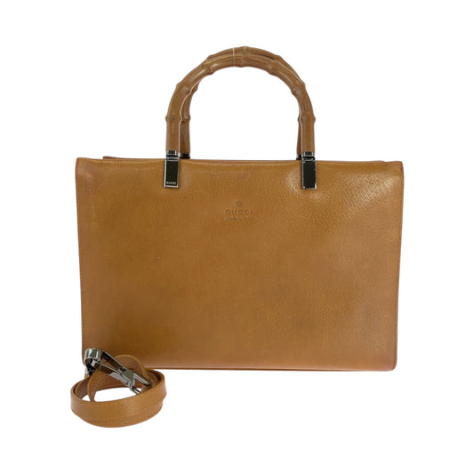 GUCCI Handbag 002 1035 leather Camel SilverMetal 2way Handbag Tote Bag Shoulder Bag Bamboo Women