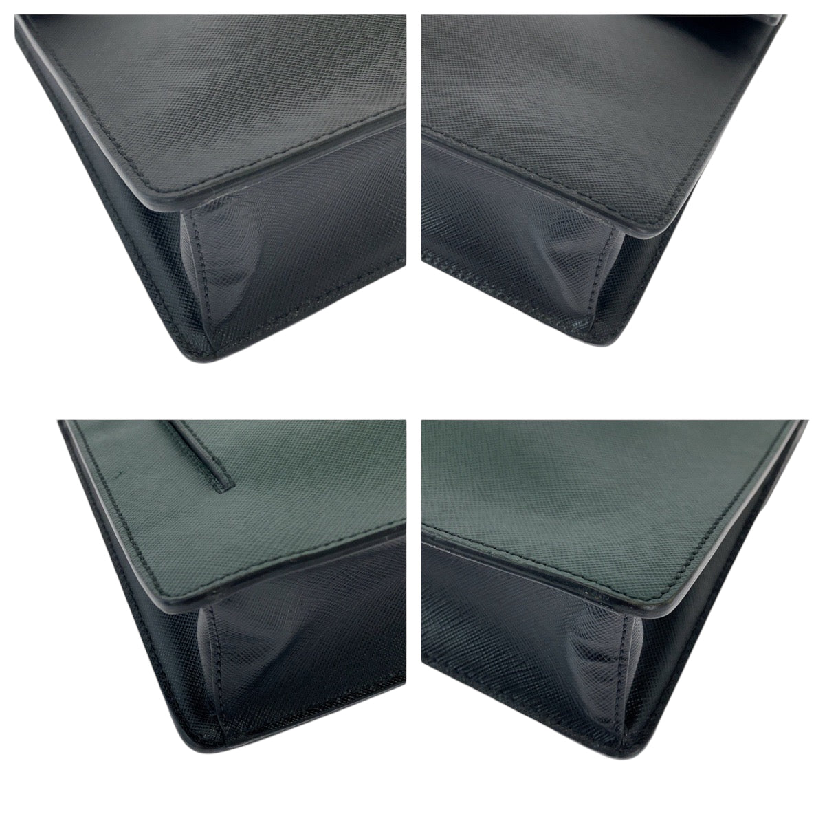PRADA Clutch bag VR089M leather Bicolor Green Black Clutch bag Business bag Document case Safiano Triangle With logo mens
