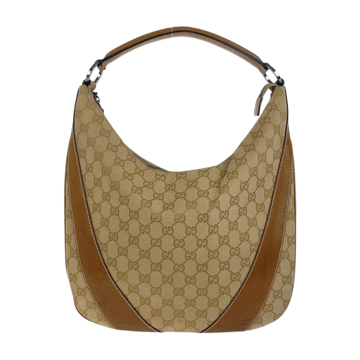 GUCCI Shoulder Bag 124357 GG canvas, leather Beige Brown SilverMetal Shoulder Bag Hobo Women